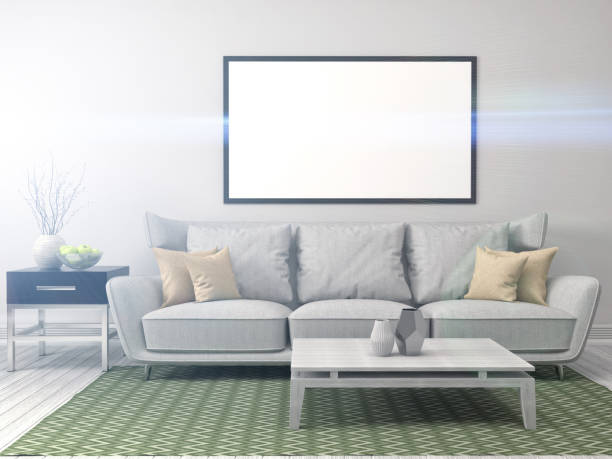 istock Mock up blank poster on the wall of interior with sofa. 3D Illustration 651177392