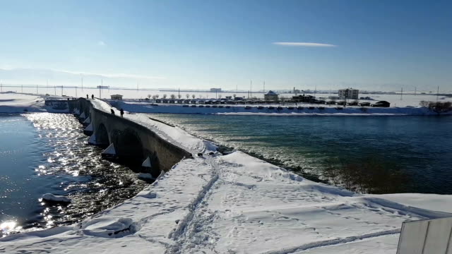Old Bridge river and snow