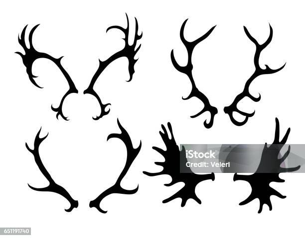 Set Of Silhouettes Of Deer And Elk Horns Stock Illustration - Download Image Now - Antler, Moose, Reindeer