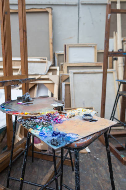 istock Oil Paints on Palettes and Art Materials in Studio 651202646