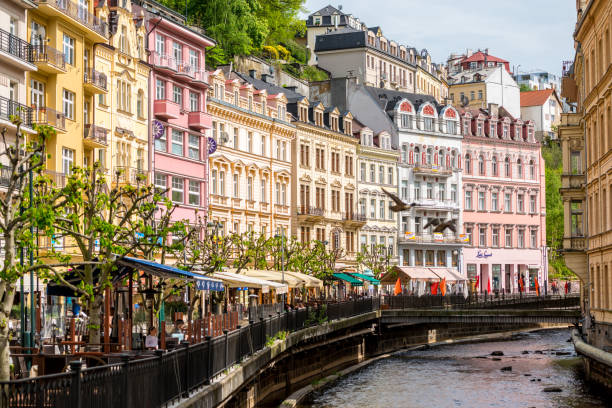 Karlovy vary cityscape in springtime. Czech Republic