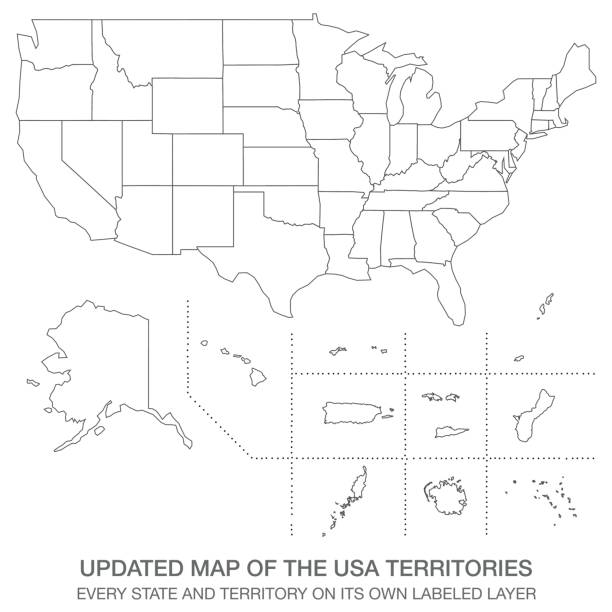 illustrazioni stock, clip art, cartoni animati e icone di tendenza di mappa aggiornata dei territori degli stati uniti - territories