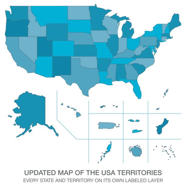 ilustrações de stock, clip art, desenhos animados e ícones de updated map of the usa territories - territories