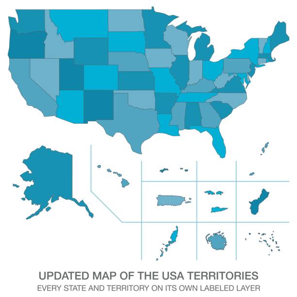 обновленная карта сша территорий - territories stock illustrations