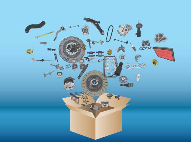 istock Many spare parts flying out of the box 651214490
