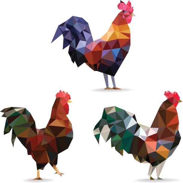 Set of polygonal cocks vector art illustration