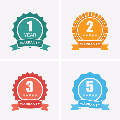 1, 2, 3 and 5 years Warranty Icons isolated on Certified Medal. Flat vector