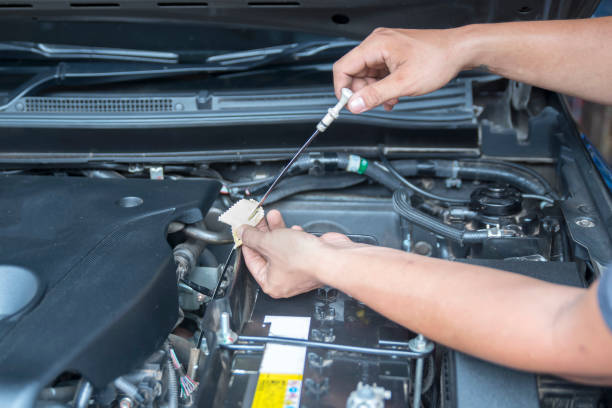 istock Check the oil level in car engine 651230488
