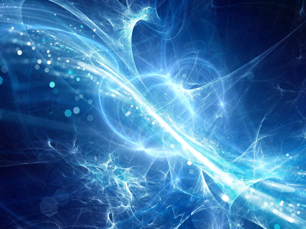 istock Blue glowing plasma curves in space with particles 651236154