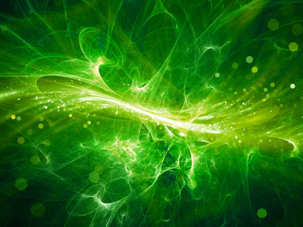 Green glowing high energy plasma field in space with particles Green glowing high energy plasma field in space with particles, computer generated abstract background blood plasma stock pictures, royalty-free photos & images