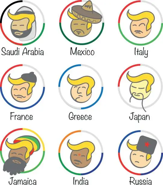 Vector illustration of faces from the world