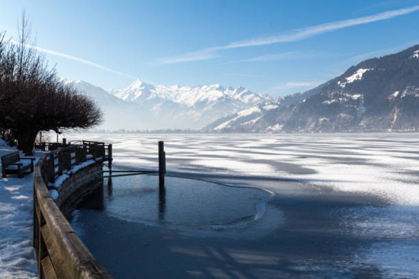 Frozen lake and snowy mountains in Austria