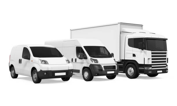 illustrazioni stock, clip art, cartoni animati e icone di tendenza di flotta di veicoli di consegna - van white delivery van transportation