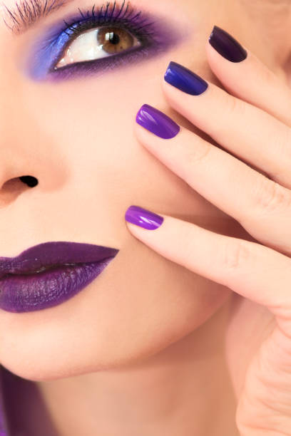 istock Blue purple fashion multicolored manicure and makeup. 651263530