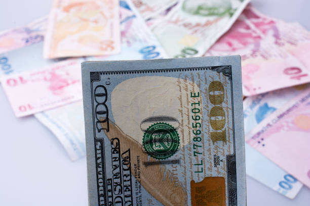 istock American dollar banknotes and Turksh Lira banknotes side by side 651274392