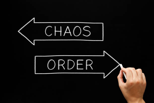 istock Order Chaos Arrows Concept On Blackboard 651312062
