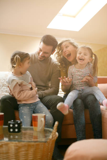 Happy family at home.