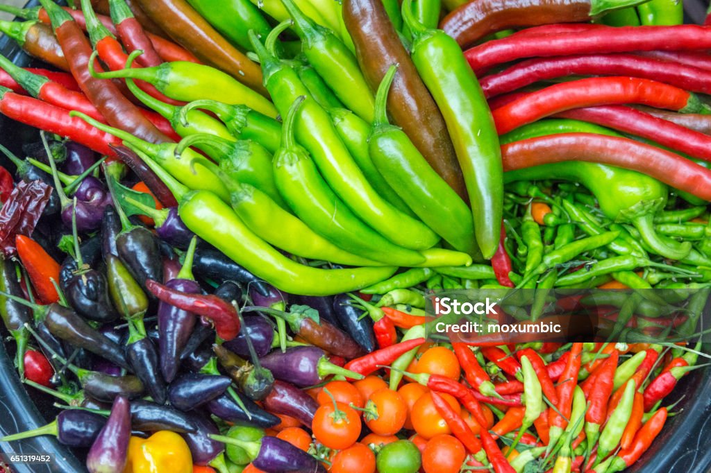 Chillies and Peppers of different varieties Asian Food Stock Photo