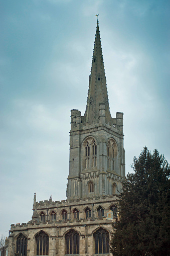 Colour image of the church spire of St Mary in Stamford, Lincolnchire.