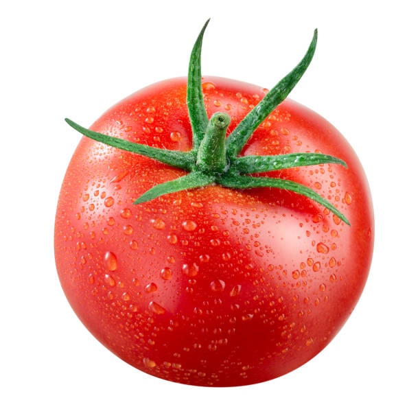 istock Tomato with drops. Fresh wet vegetable isolated on white. With clipping path. 651322712
