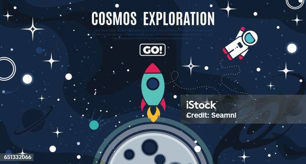 Vector Flat Cosmos Design Background Stock Illustration - Download Image Now - Rocketship, Abstract, Asteroid