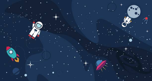 стокові ілюстрації на тему векторний плоский космос дизайн фону - космічний простір