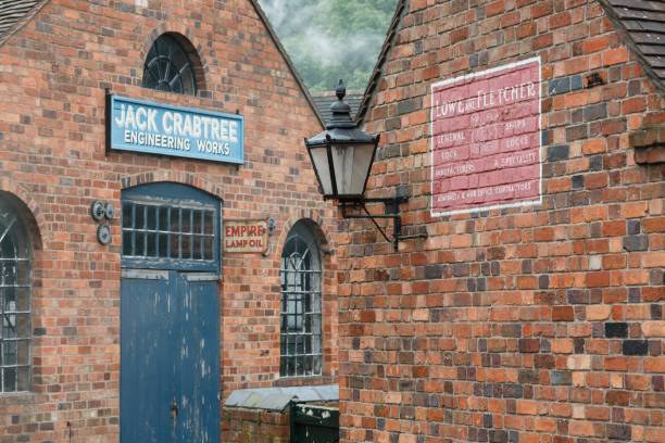 Victorian workshops at Blists Hill Exterior of red brick workshops at Blists Hill Victorian Museum, Ironbridge, Shropshire, UK ironbridge shropshire stock pictures, royalty-free photos & images