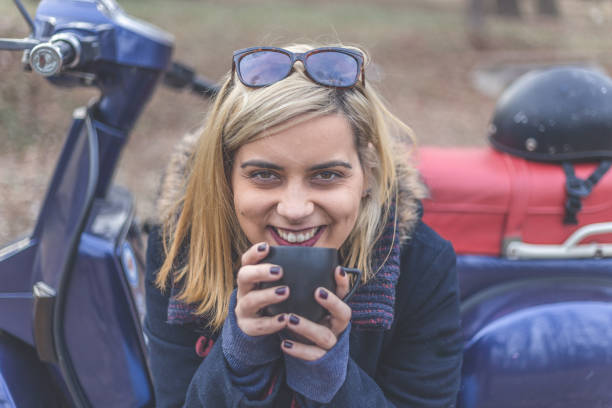 Enjoying in coffee with my old scooter
