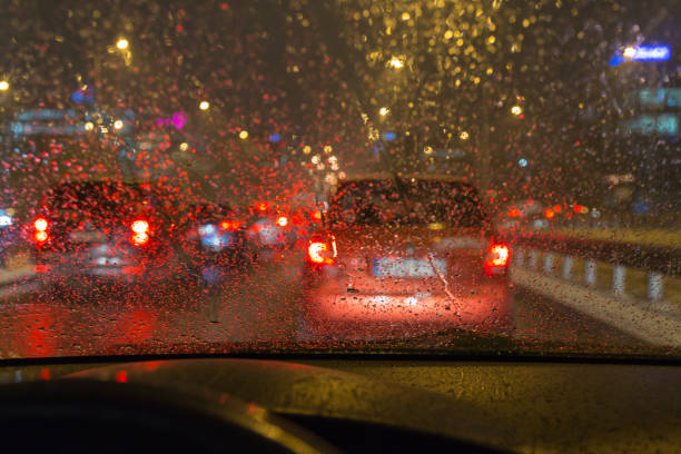 istock Driving a car in a bad weather, in traffic jam 651339062