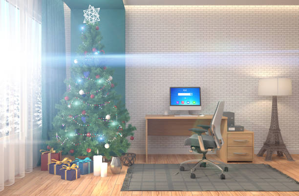 istock Christmas tree with decorations in the living room. 3d illustration 651339100