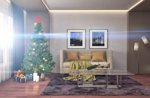 istock Christmas tree with decorations in the living room. 3d illustration 651346396