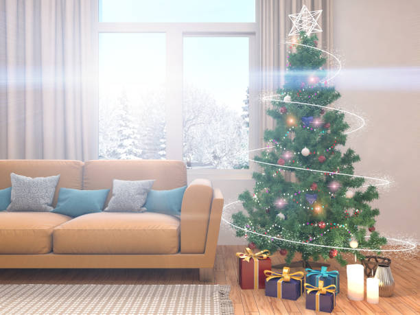 istock Christmas tree with decorations in the living room. 3d illustration 651348700
