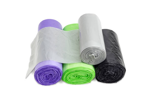 istock Plastic garbage bags in rolls of different sizes and colors 651348950