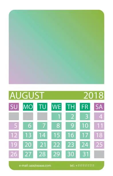 Vector illustration of Calendar grid. August.