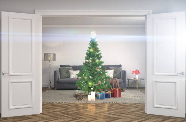 istock Christmas tree with decorations in the living room. 3d illustration 651349620