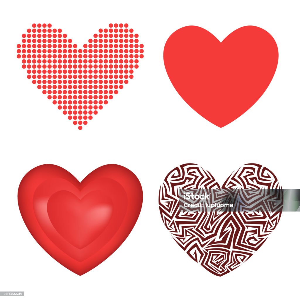 Differents Style Red Heart Vector Icon Isolated Love Valentine Day ...