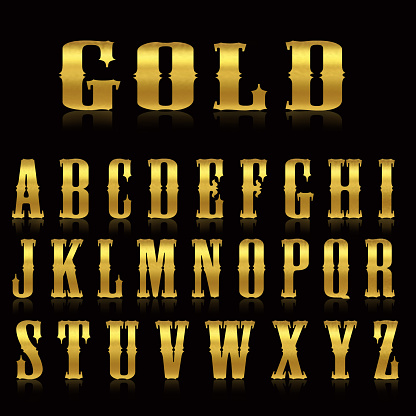 Golden shiny letters from A to Z on black background