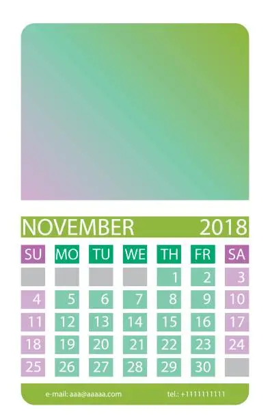 Vector illustration of Calendar grid. November.