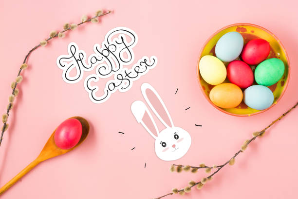 istock The top view of easter on pink table office workplace 651438388