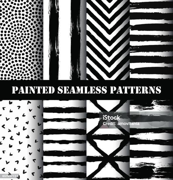Painted Pattern Set Stock Illustration - Download Image Now - Seamless Pattern, Brush Stroke, Chevron Pattern