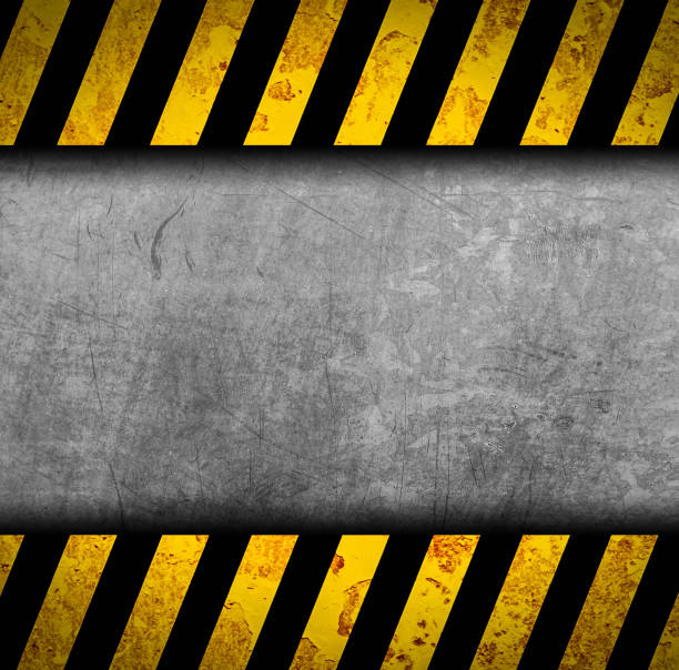 istock Grunge metal background with black and yellow warning stripes 651455052