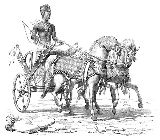 ilustrações, clipart, desenhos animados e ícones de gravura de faraó na carruagem em procissão 1868 - nefertaris temple of hathor