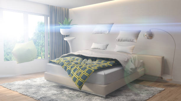 istock Zero Gravity furniture hovering in living room. 3D Illustration 651463208