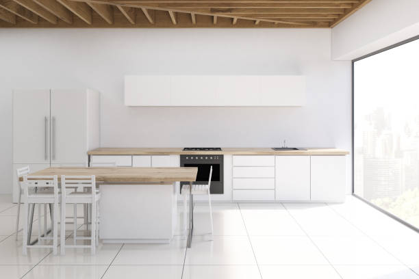 istock Kitchen with wooden ceiling, narrow picture 651485212