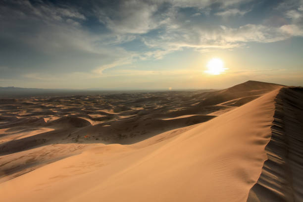 Sunset over the Gobi desert, dune Hongoryn stock photo