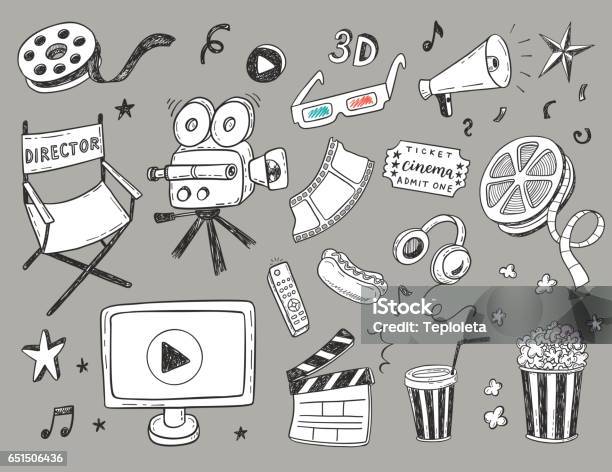Print Stock Illustration - Download Image Now - Movie, Movie Theater, Doodle