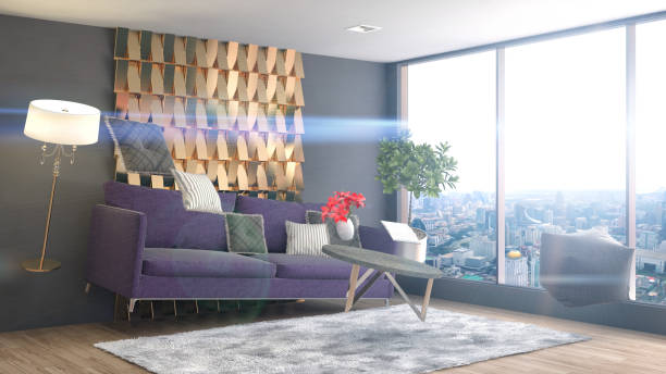 istock Zero Gravity furniture hovering in living room. 3D Illustration 651511346