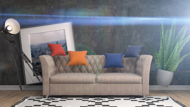 istock Zero Gravity furniture hovering in living room. 3D Illustration 651511788