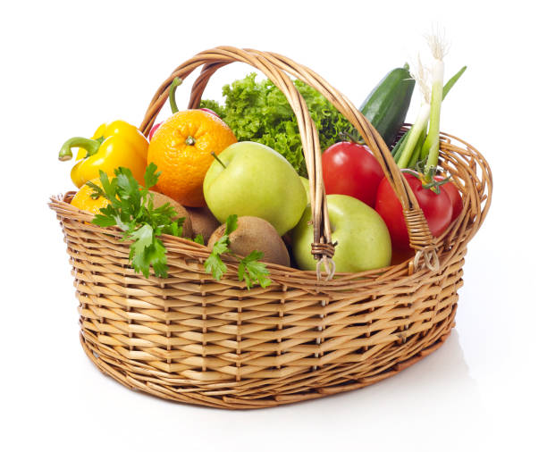 Fresh from the market Fruits and vegetables in a basket basket of fruit stock pictures, royalty-free photos & images