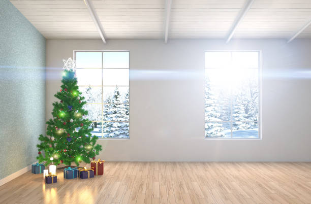 istock Christmas tree with decorations in the living room. 3d illustration 651546170